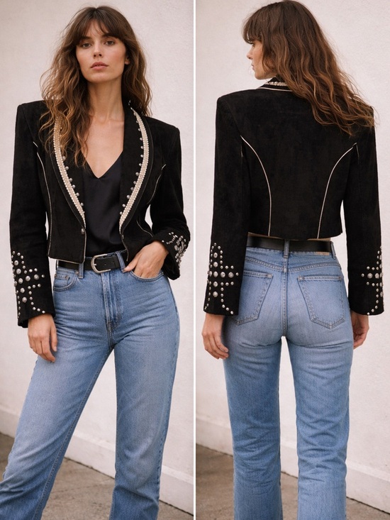 Vintage Concho Leather Jacket Cropped Western Studded Blazer USA Made - Picture 10 of 10